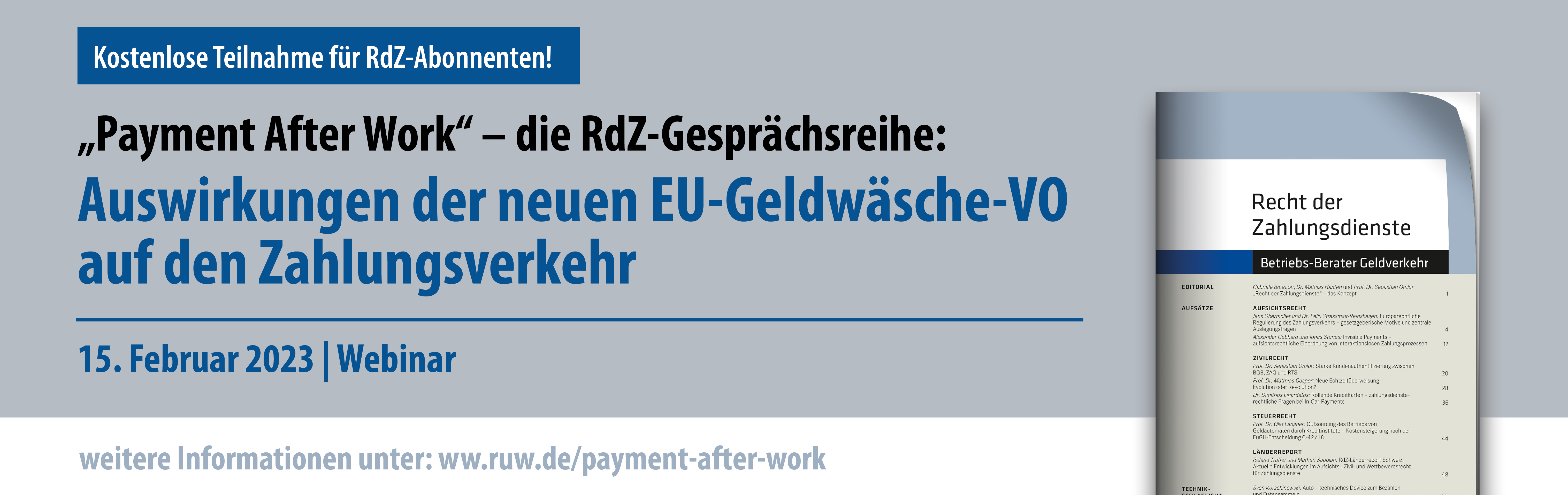 "Payment After Work" - die RdZ-Gesprächsreihe Banner 15.02.23
